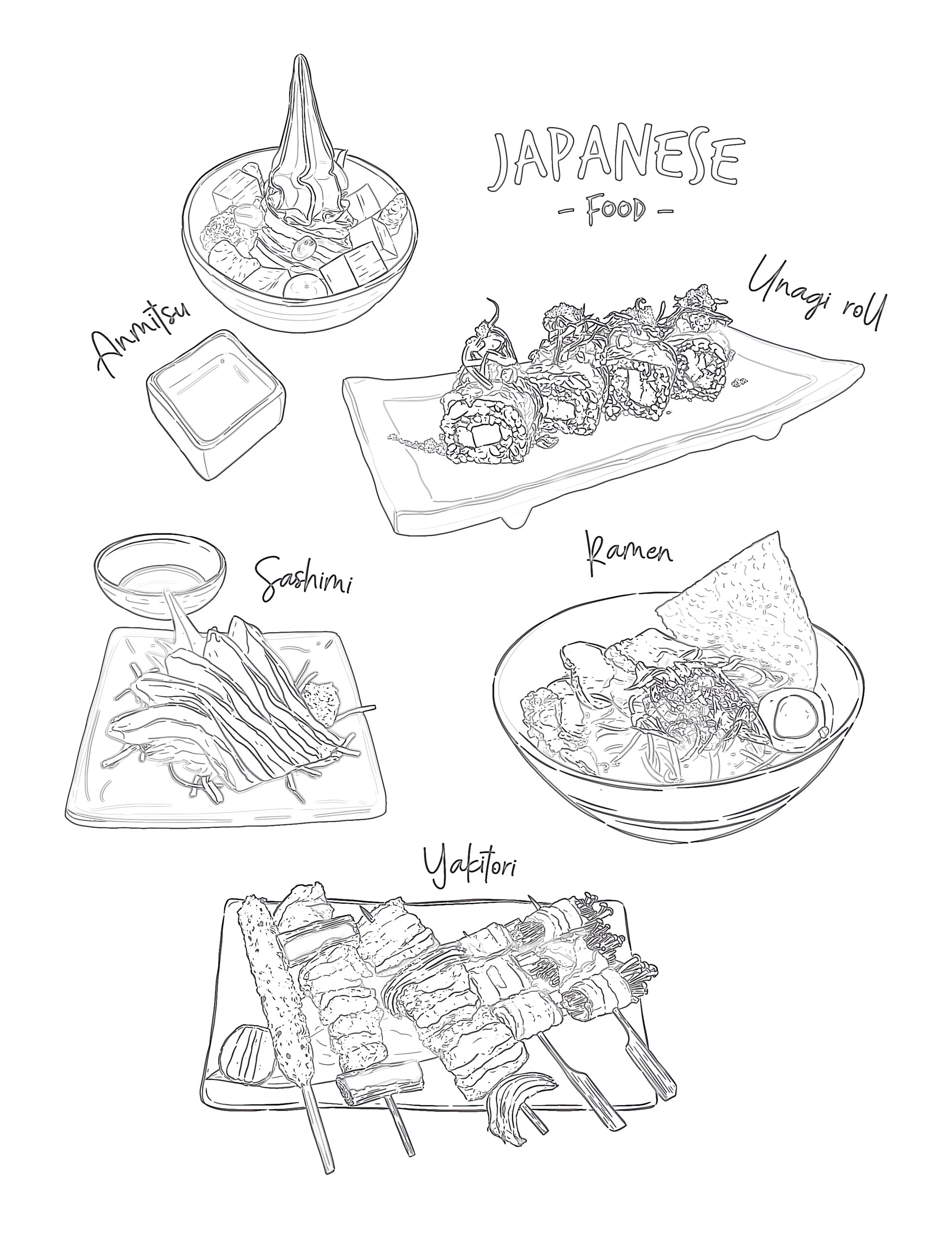 Printable japanese food coloring page