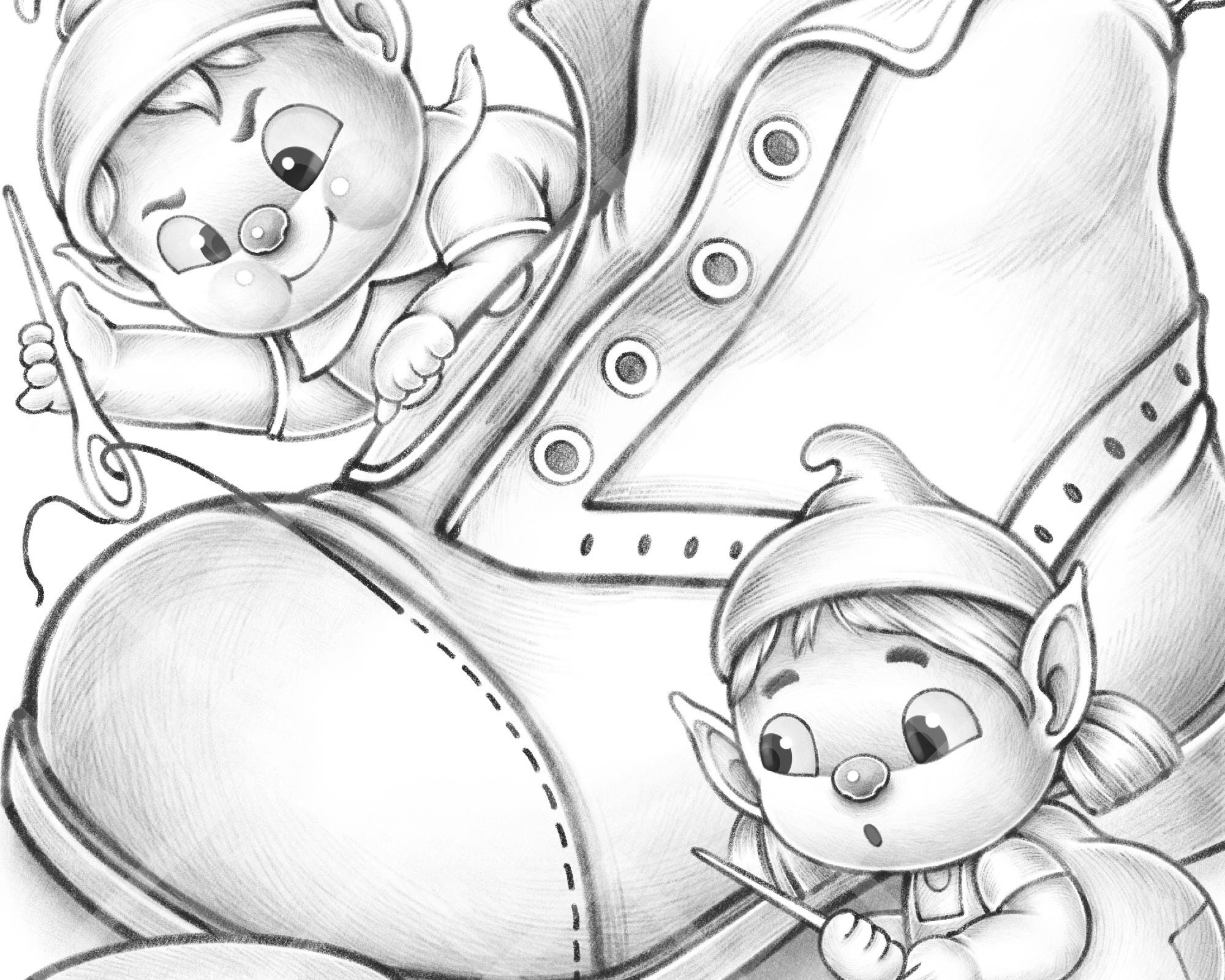 The elves and the shoemaker cute grayscale coloring pages for adults and kids printable coloring pages pdf jpg fairy tale boy and girl