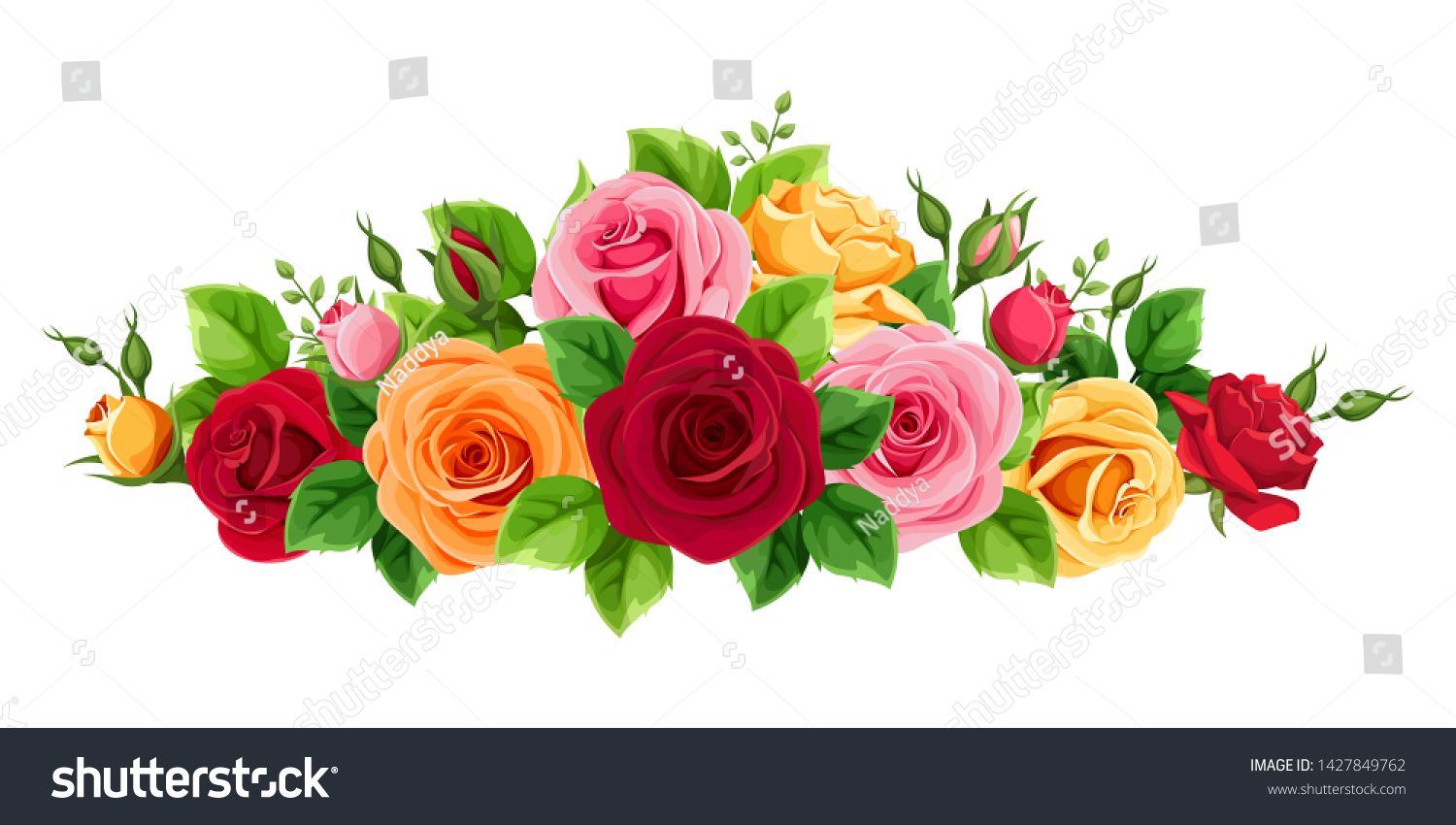 Vector horizontal bouquet red pink orange stock vector royalty free