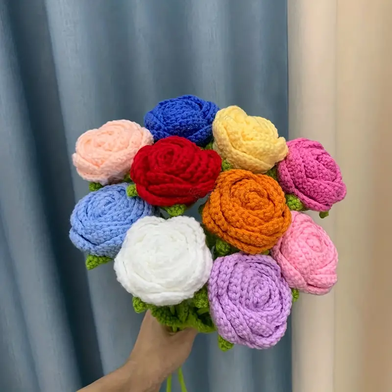 Rose woven bouquets fake flowers handmade crochet