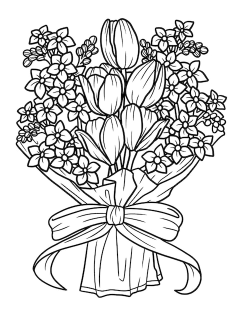 Premium vector flower bouquet coloring page for adults