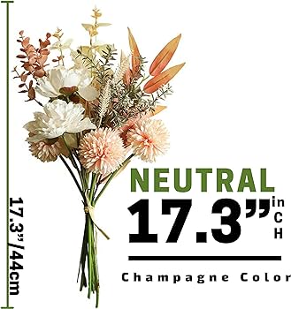 Packs artificial faux flowers plant silk fall flower arrangement boho style bouquets floral rustic decoration table centerpieces for home kitchen romantic elegant neutral champagne color home kitchen