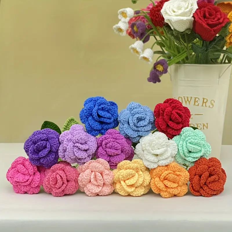 Rose woven bouquets fake flowers handmade crochet