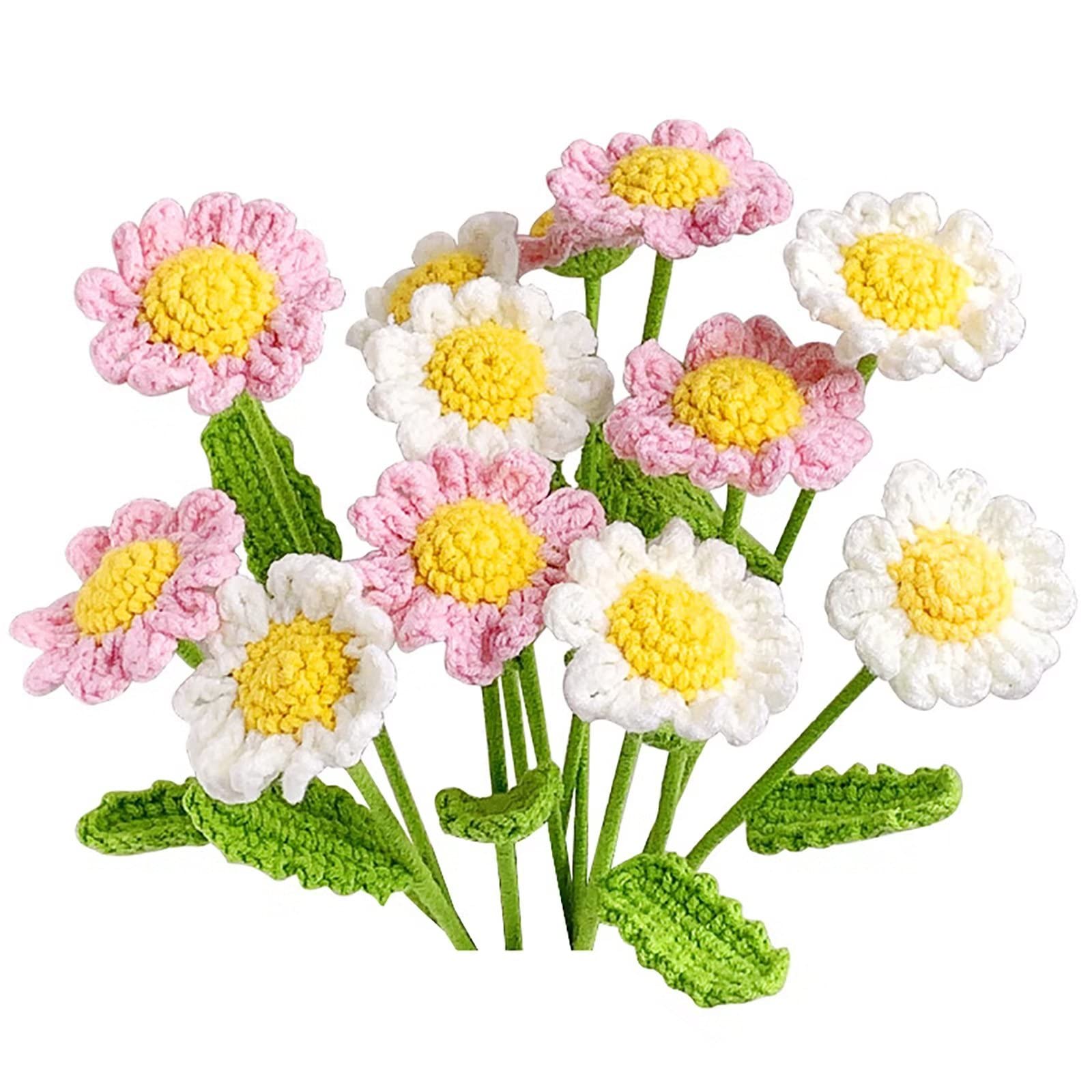 Emivery crochet flower bouquet pcs knitted daisy flowers handmade daisies crochet flowers table centerpiece for home office festival party decor flower gift for women home kitchen