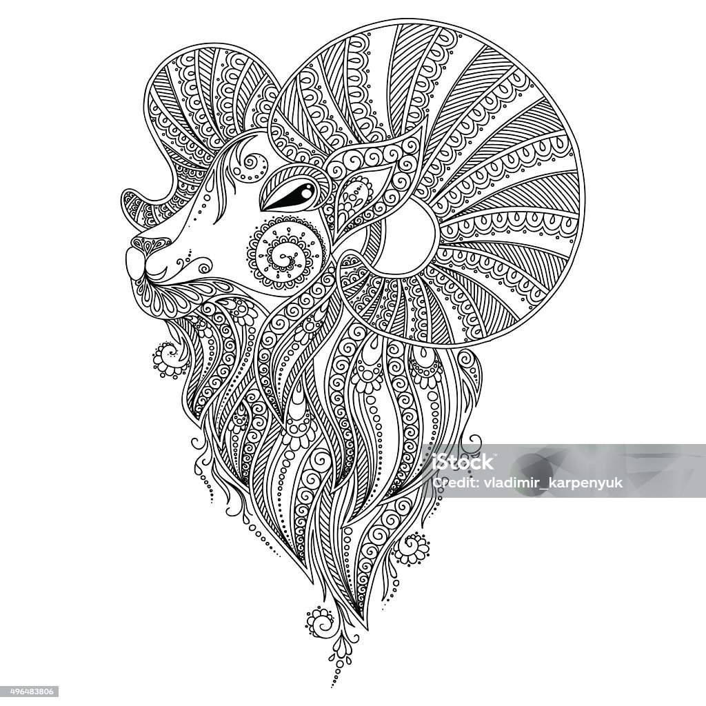 Pattern for coloring book rams head stock illustration