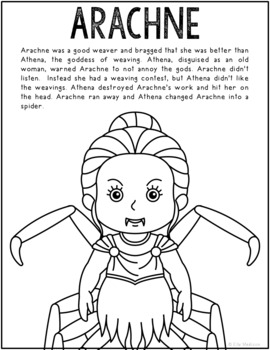 Arachne greek mythology coloring page greek god ancient history worksheet