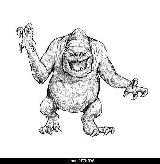 Disgusting monster rancor allien pencil drawing stock photo