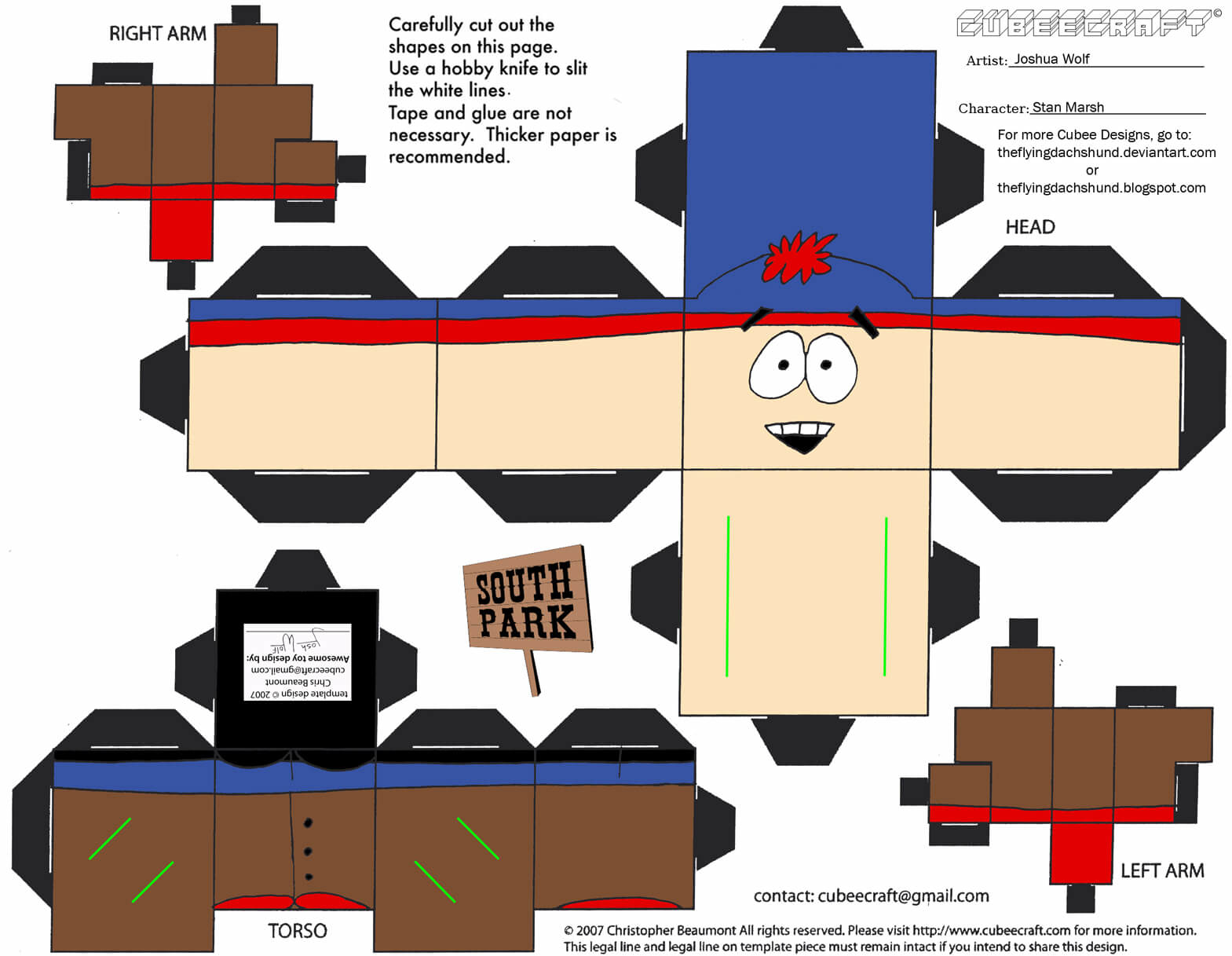 Stan marsh paper toy free printable papercraft templates