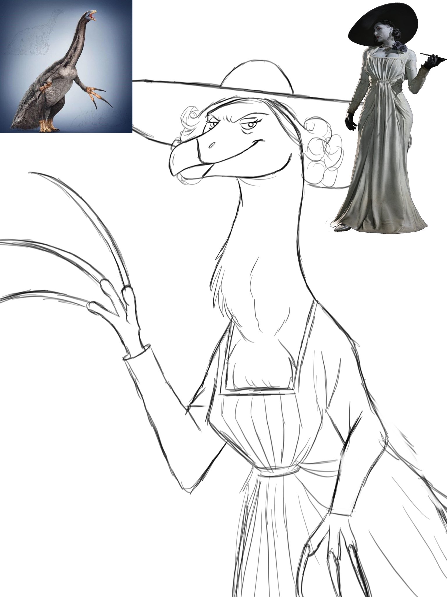 Aardyvarkson on x im finally drawing this wip ladydimitrescu therizinosaurus httpstcowsanfub x