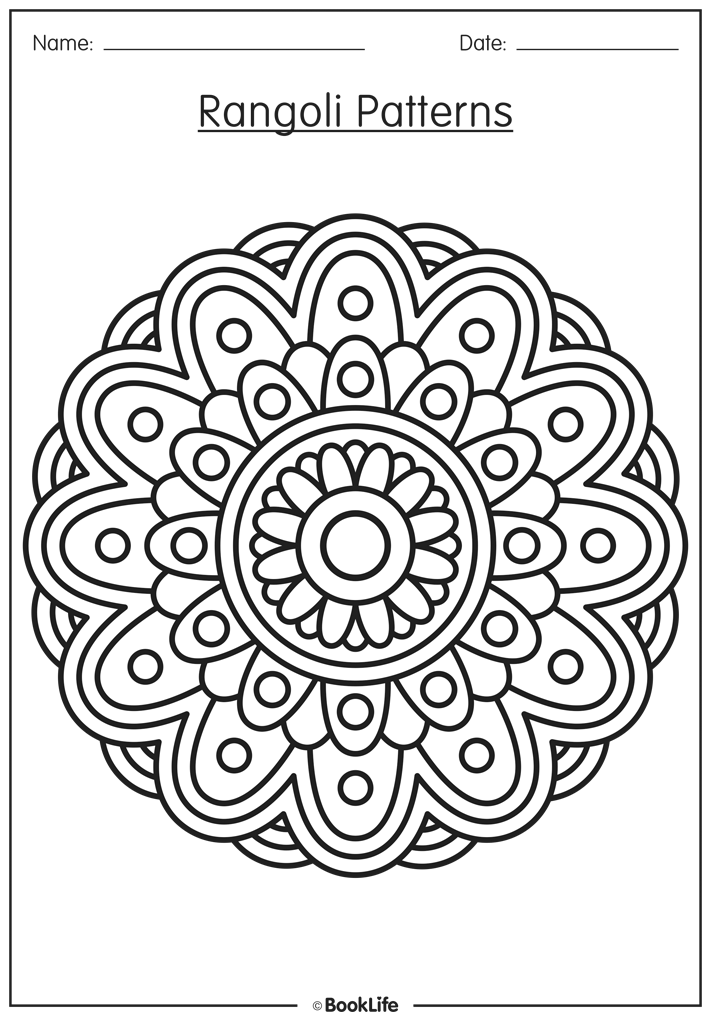 Rangoli pattern activity sheets free