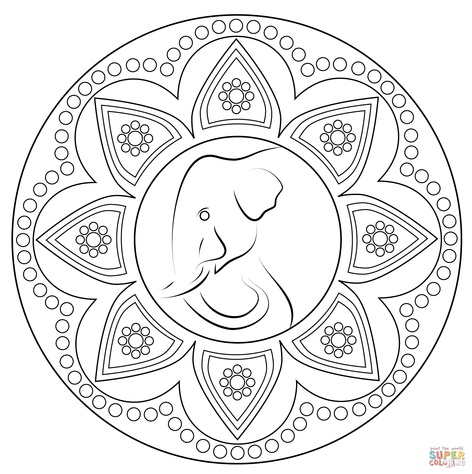 Indian rangoli with elephant coloring page free printable coloring pages