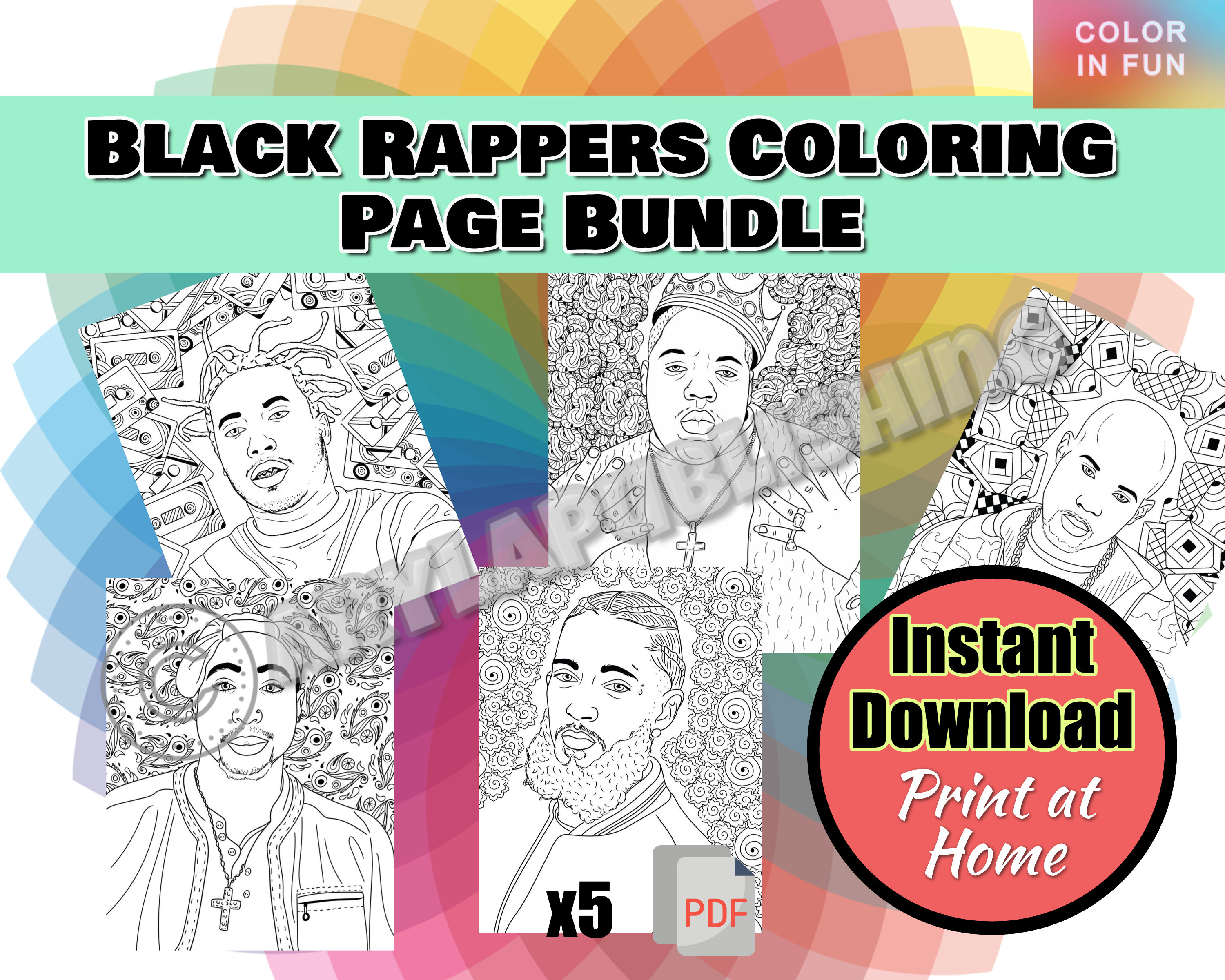 Black rappers coloring page printable colouring page adult color sheet instant download x