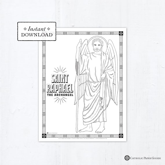 Catholic coloring page saint raphael the archangel coloring page catholic saints printable coloring page digital coloring page pdf