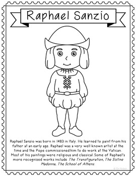 Raphael sanzio famous artist coloring page activity art history worksheet