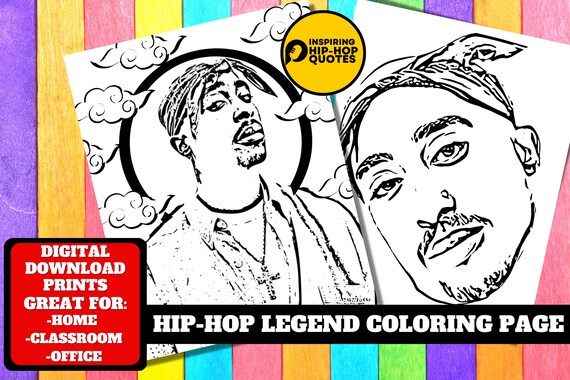 Hip hop legend rapper coloring page printable coloring page adult color sheet instant download x