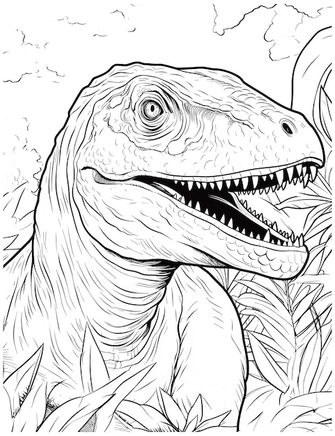 Premium vector a dinosaur in the jungle coloring pages