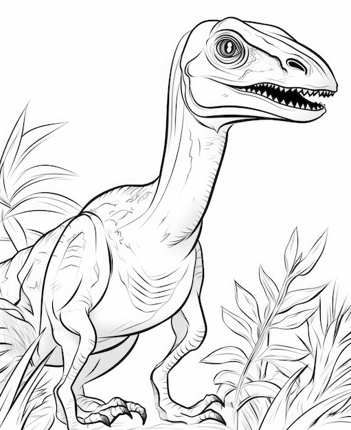 Premium ai image velociraptor dinosaur cartoon coloring page with minimal detail and foliage elements