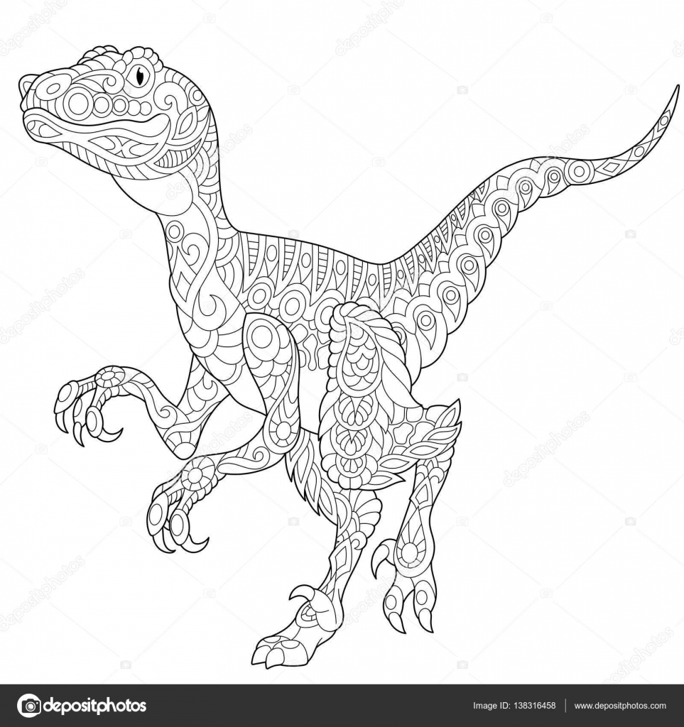 Zentangle velociraptor dinosaur stock vector by sybirko