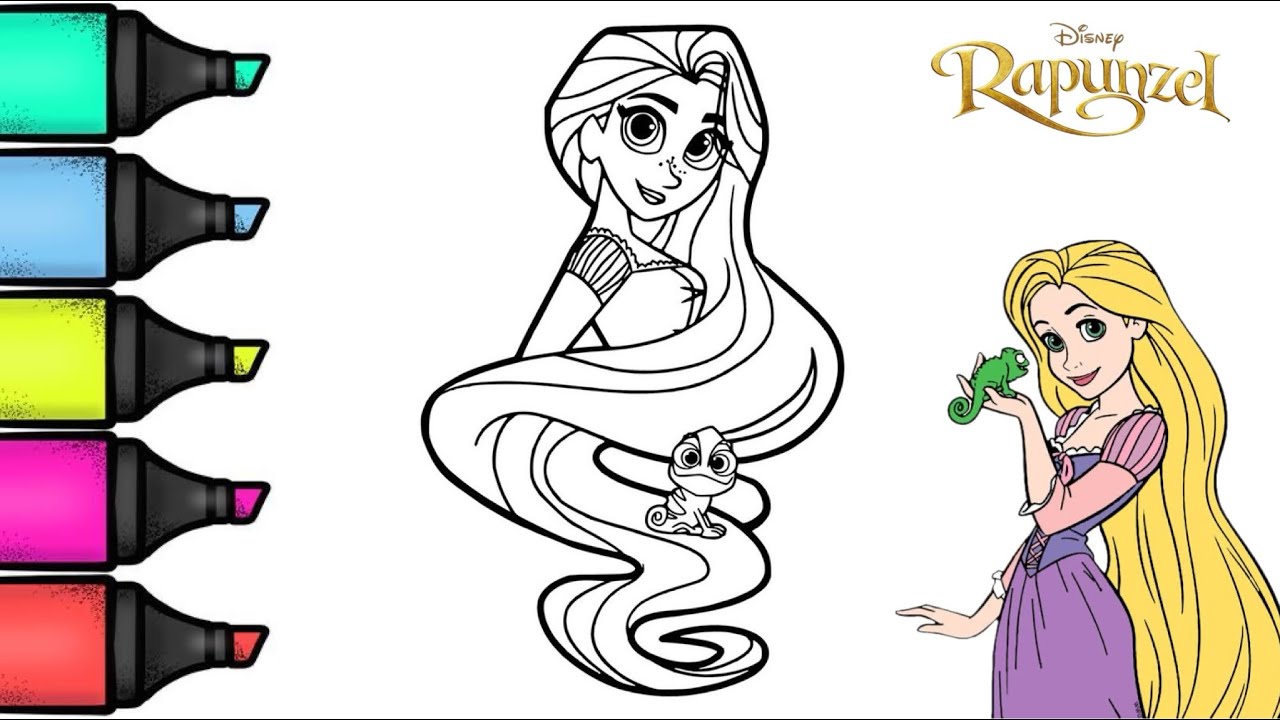 Rapunzel and pascal coloring rapunzel coloring page coloring videos for kids coloring rapunzel