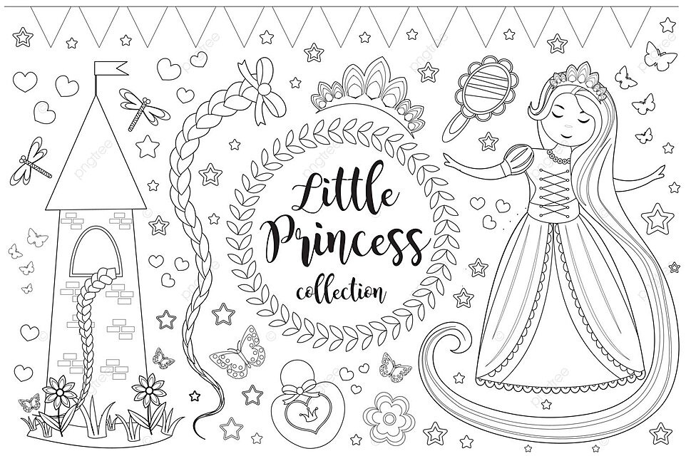 Cute rapunzel coloring book page for kids with funny clip art vector book drawing lip drawing ring drawing png and vector with transparent background for free download