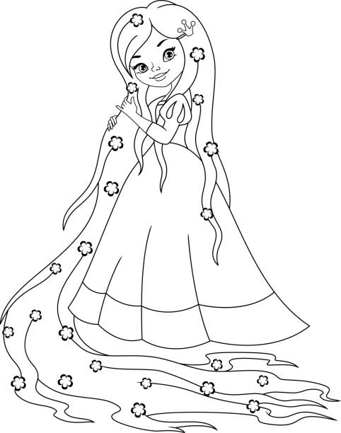 Princess rapunzel coloring page stock illustration