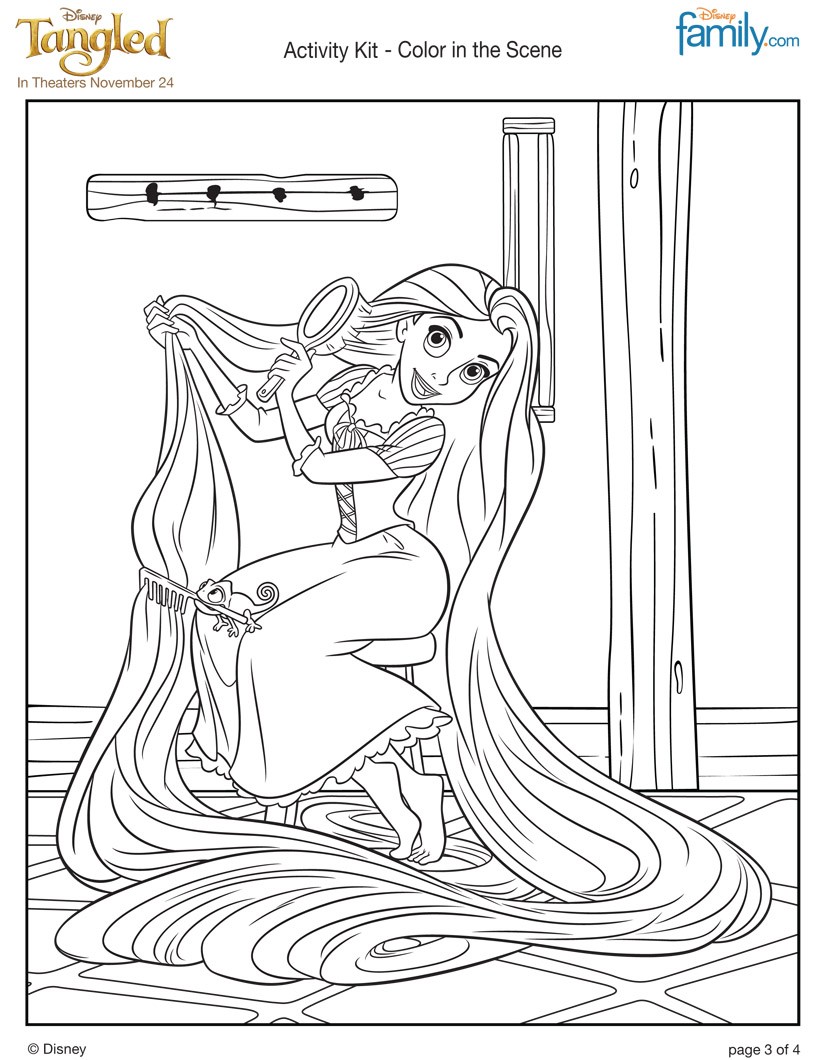 Rapunzels long hair coloring pages