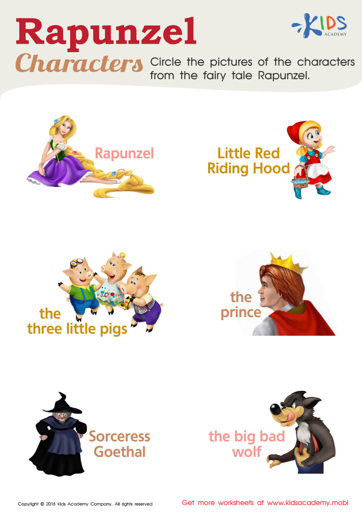 Rapunzel characters worksheet for kids