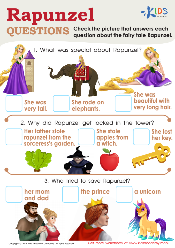 Rapunzel questions worksheet for kids