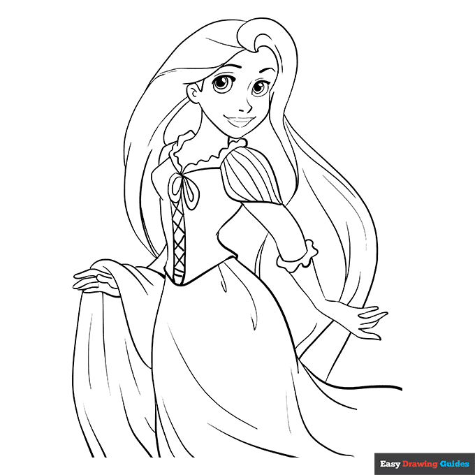 Rapunzel from tangled coloring page easy drawing guides