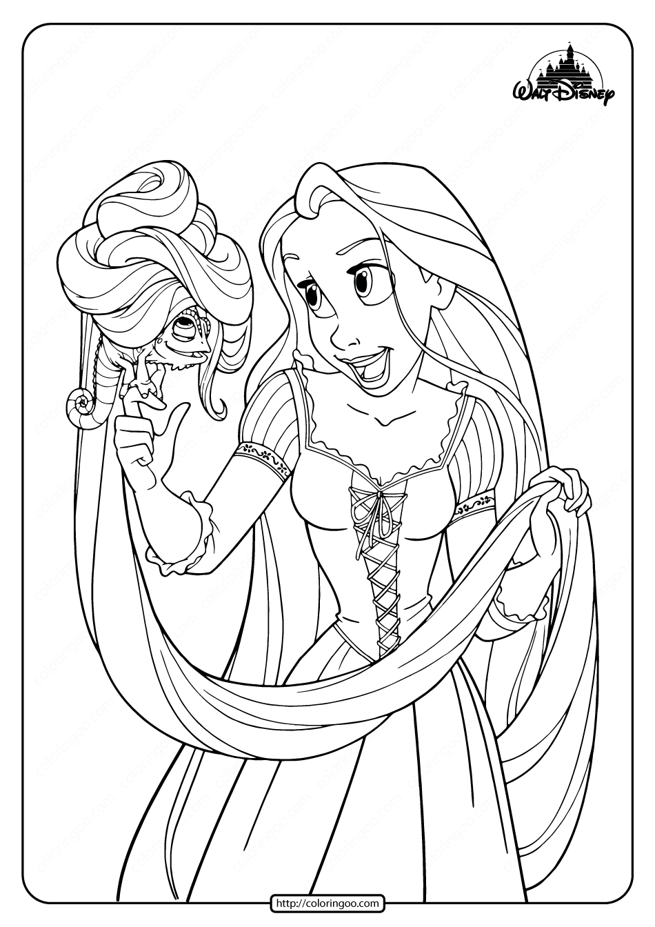 Printable rapunzel and her pet pascal coloring pages