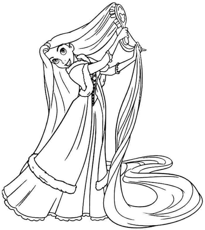 Rapunzel is bing her hair coloring page