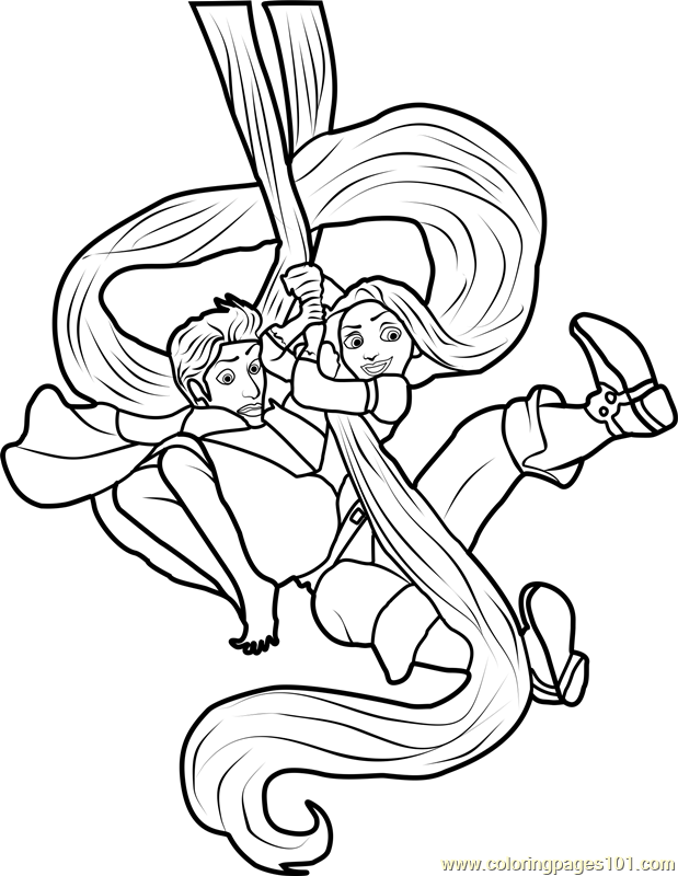 Rapunzel and flynn tangled coloring page for kids