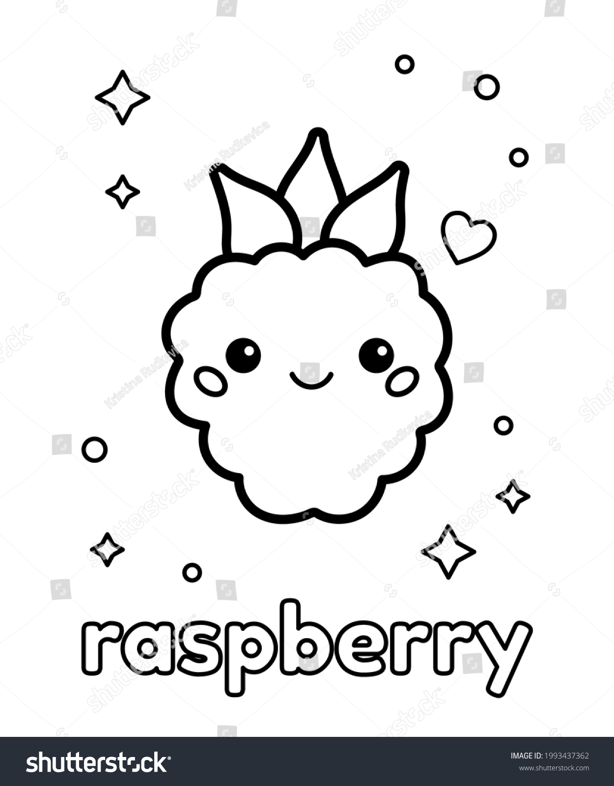 Cute cartoon kawaii raspberry face coloring stock vector royalty free