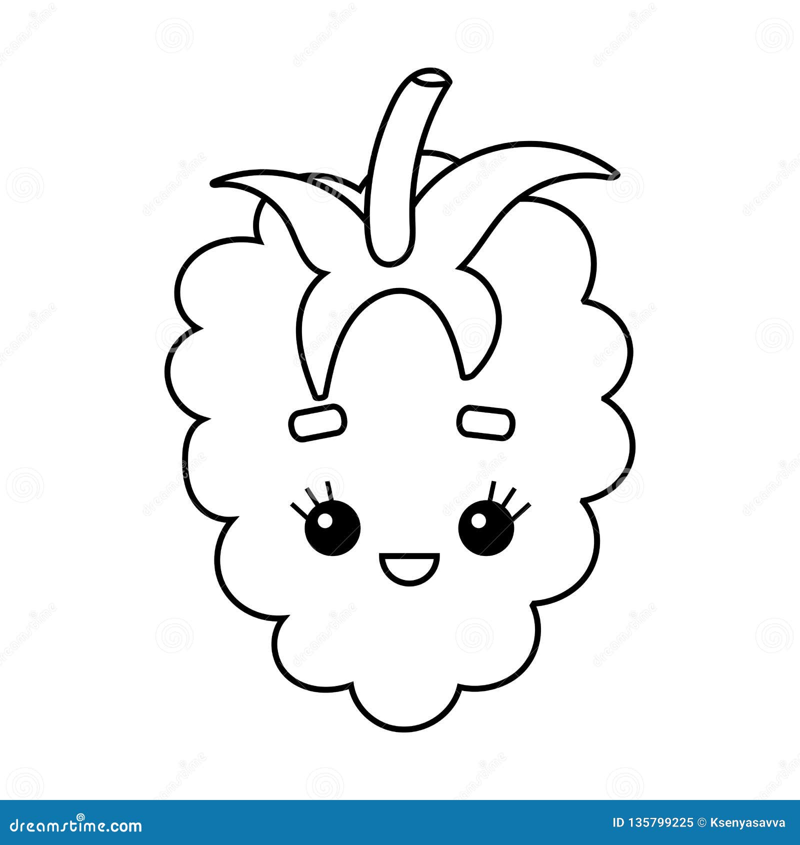 Coloring book raspberry with a cute face stock vector