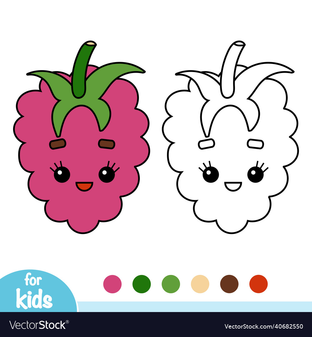 Coloring book raspberry with a cute face vector image