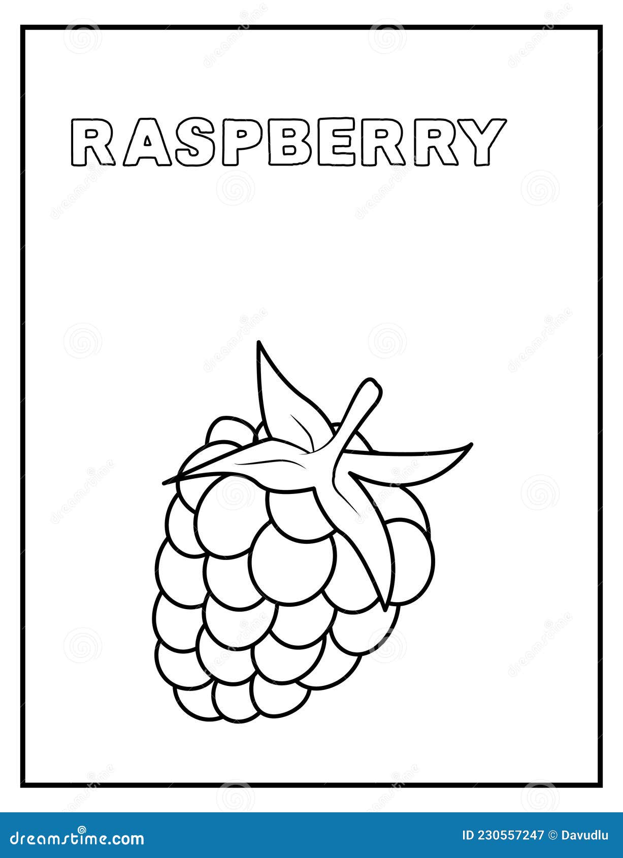 Cute raspberry black and white coloring page with name great for toddlers and kids any age stock illustration