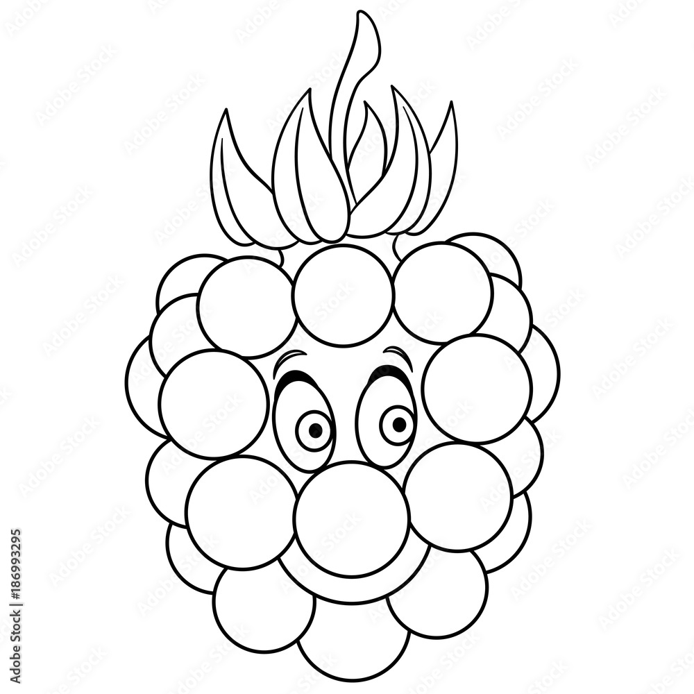 Coloring book coloring page cartoon raspberry character happy fruit symbol food icon freehand sketch drawing design element for kids t