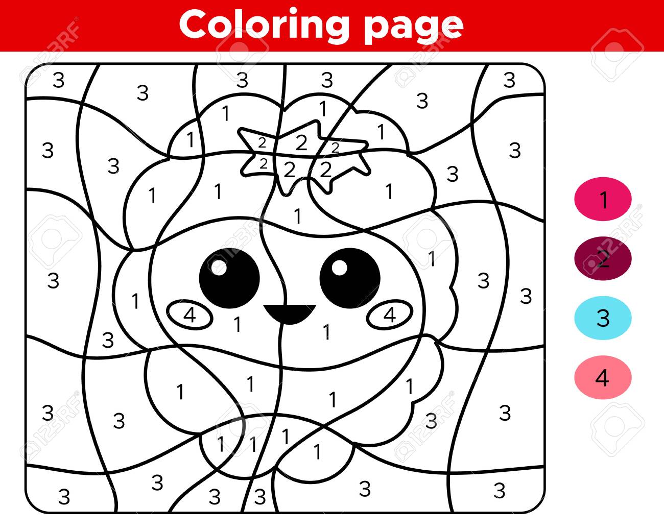 Number coloring page for preschoolers cute kawaii raspberry cartoon character educational game for children royalty free svg cliparts vectors and stock illustration image