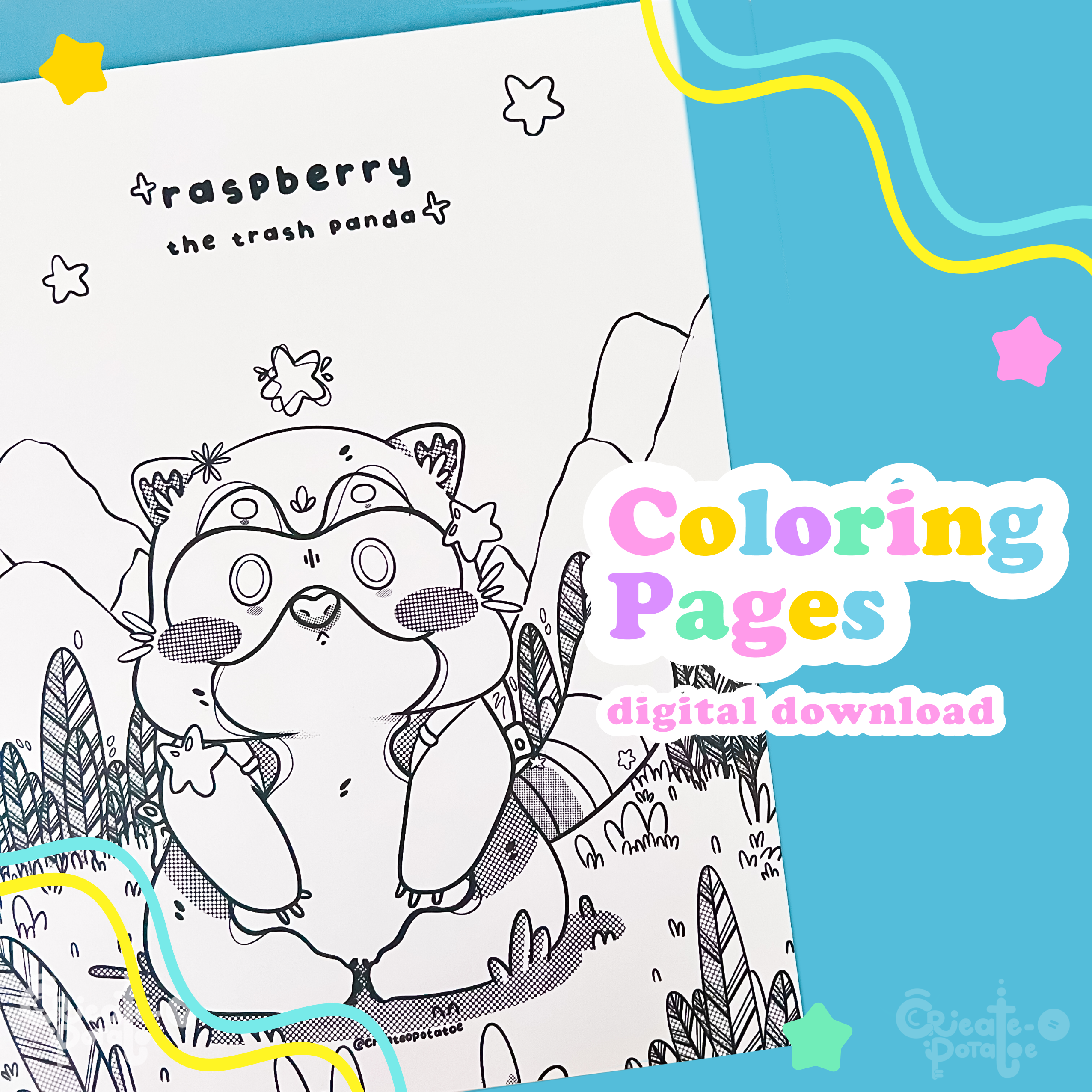 Raspberry the trash panda coloring pages digital download â create