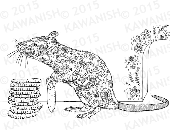 Cracker stacker rat adult coloring page gift wall art floral zentangle