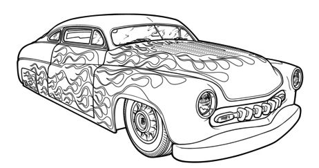 Hot rod race car coloring page to enhance the development of motor skills