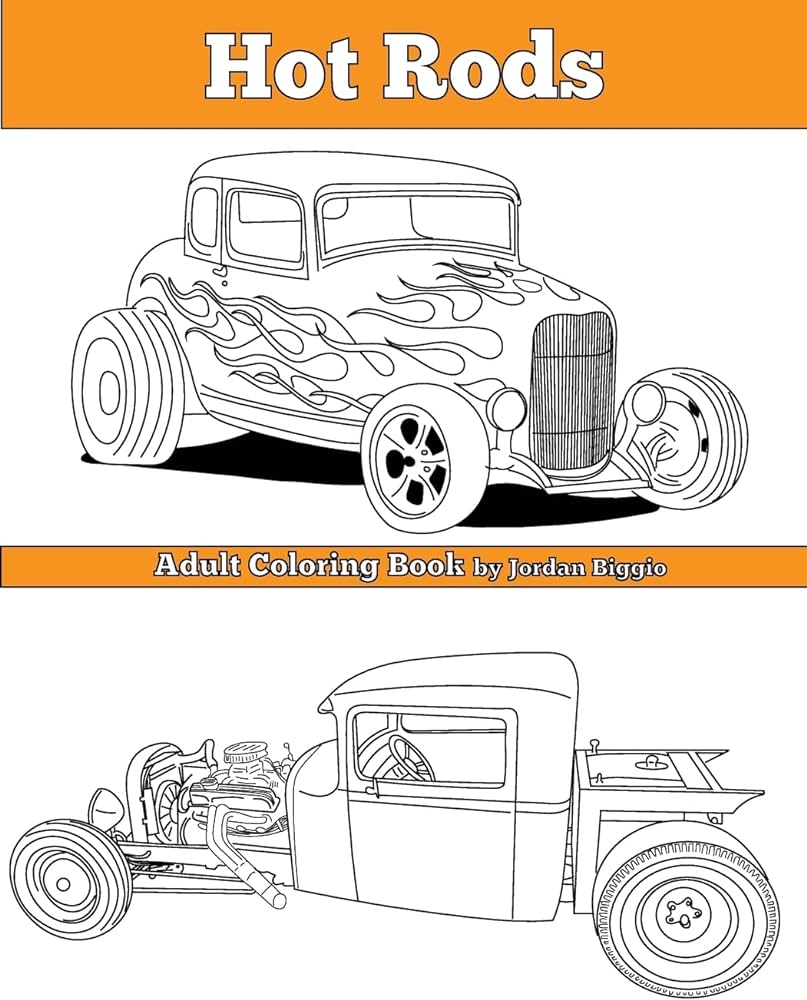 Hot rods adult coloring book by biggio jordan