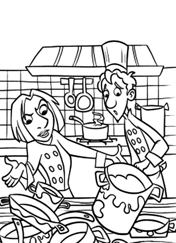 Kitchen full of dirty cooking stuff coloring pages