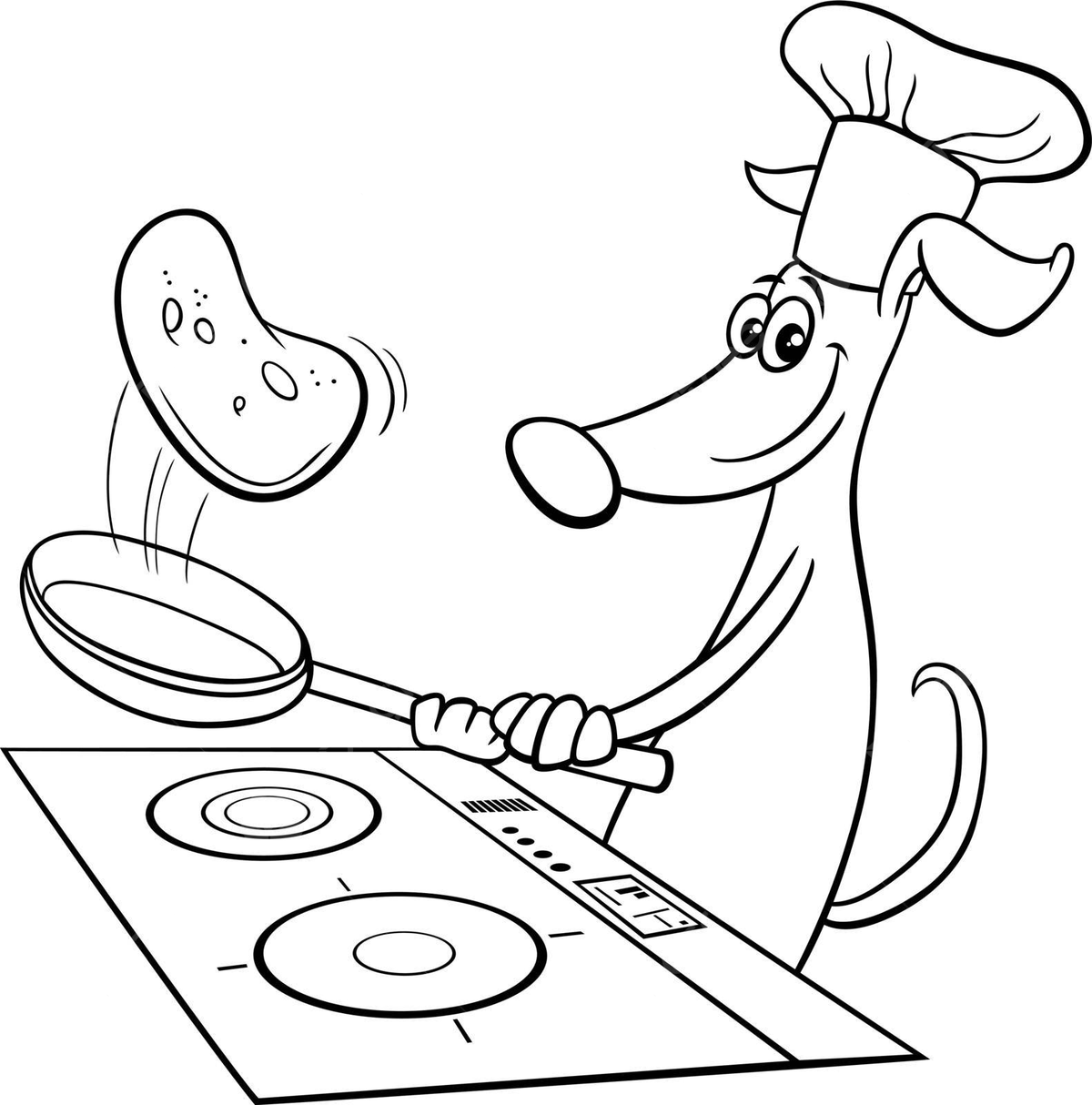 Cartoon dog character frying pancakes coloring page frying cooker drawing vector frying cooker drawing png and vector with transparent background for free download