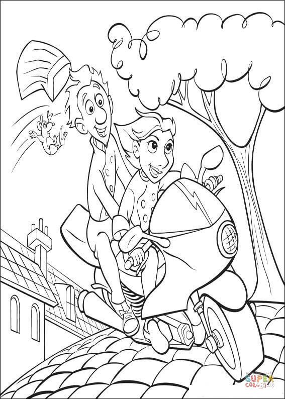 Colette and alfredo driving on the motobike along the street of paris coloring page free printable coloring pages