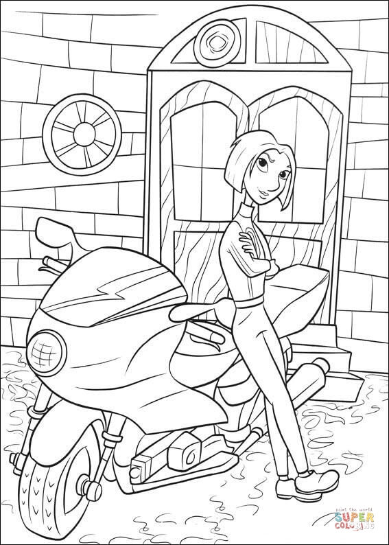 Colette waits alfredo leaning on the motorcycle coloring page free printable coloring pages