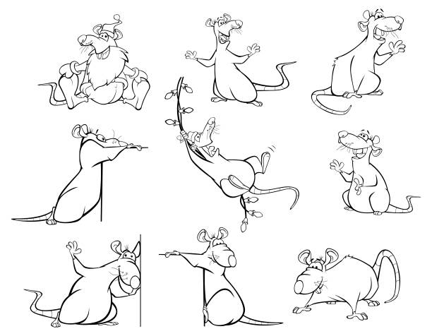 Vector illustration of a cute cartoon character rat for you design and puter game coloring book outline set stock illustration