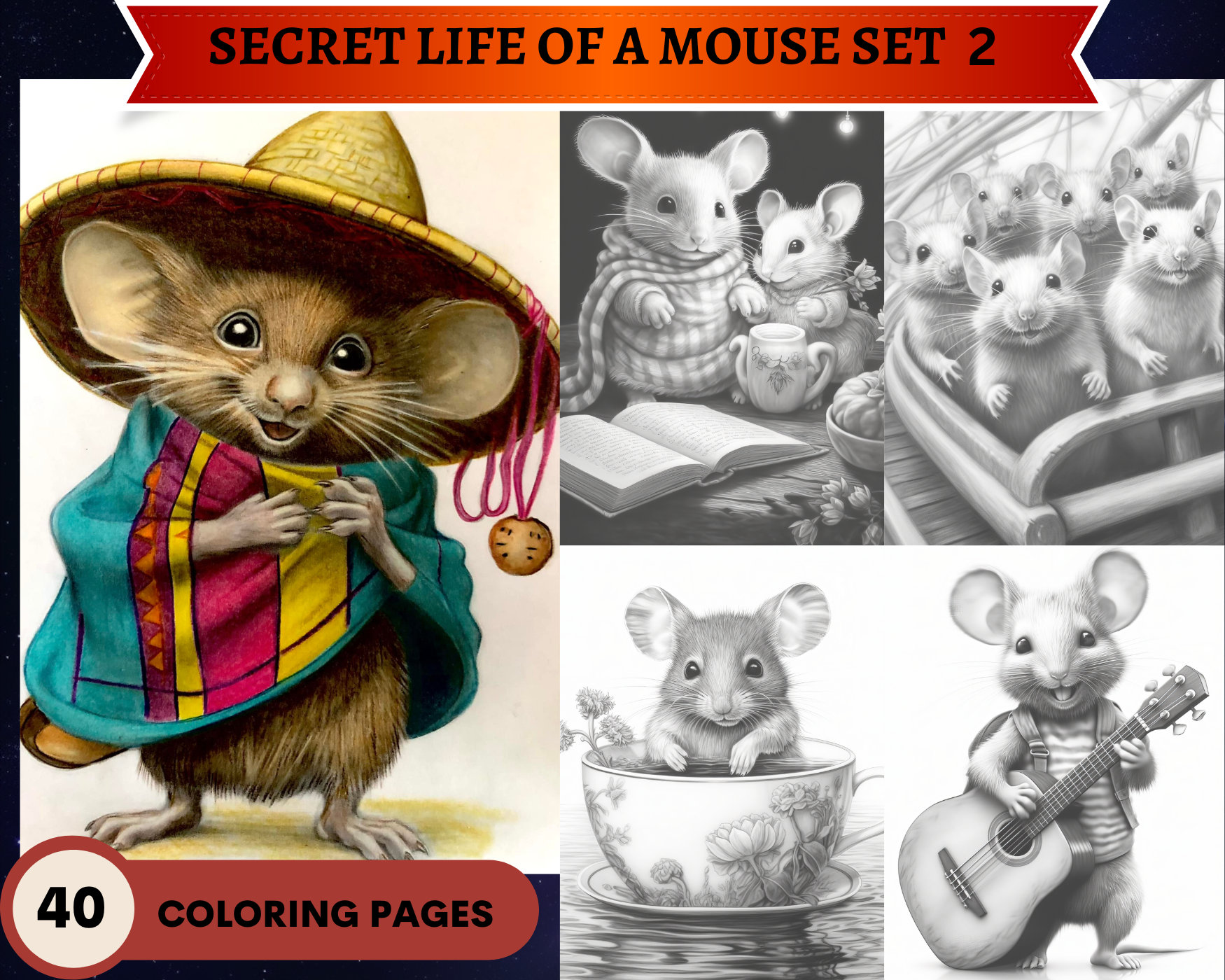 Secret life of a mouse set coloring pages coloring pages adults and kids instant download grayscale coloring page printable pdf