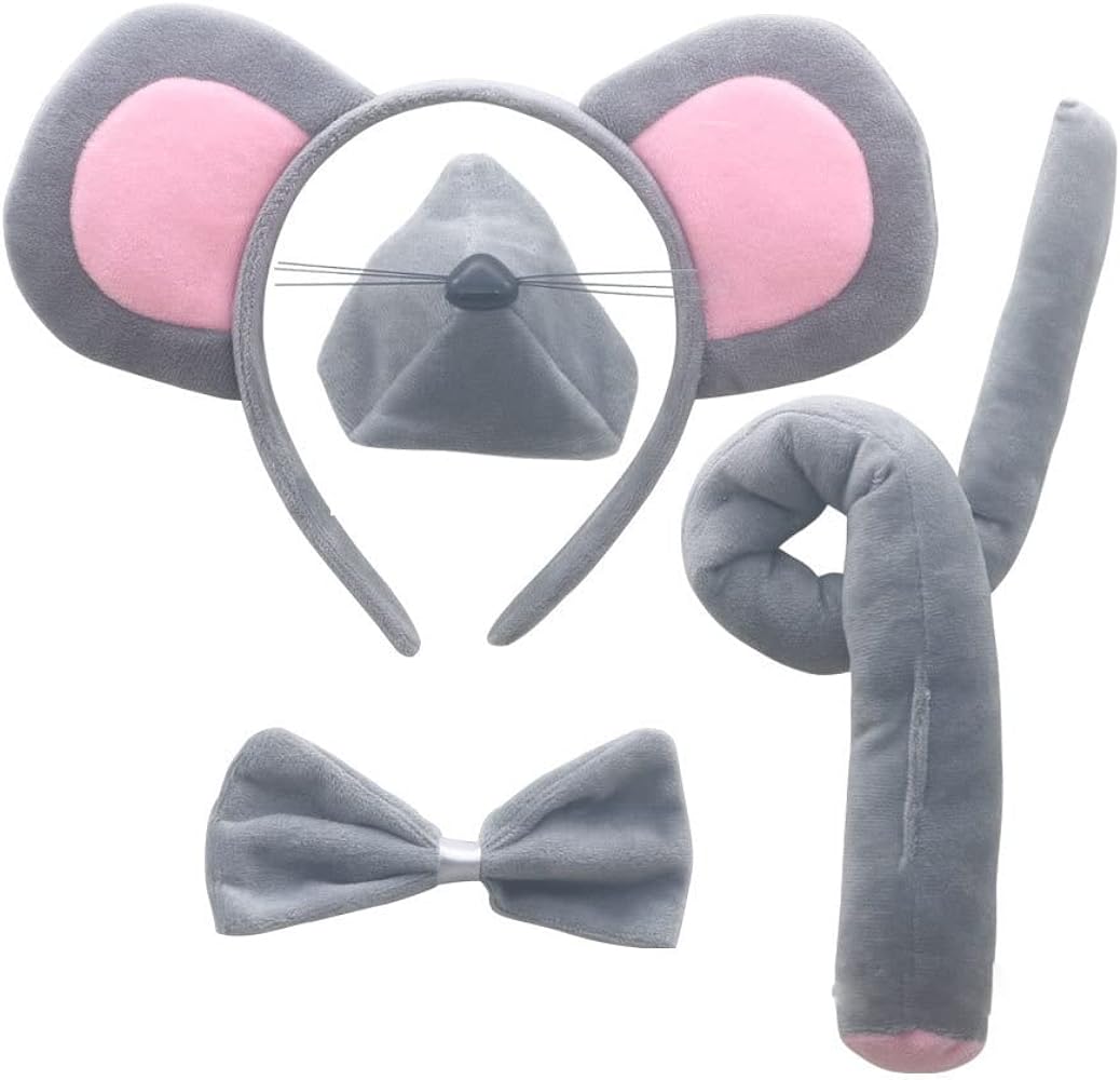 Neleker grey mouse costume ears headband rats tail bow tie paws tutu skirt animal fancy kit halloween school cosplay party boy clothing shoes jewelry