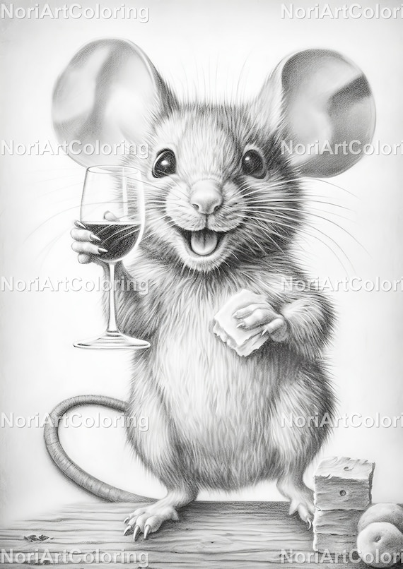 Secret life of a mouse coloring pages coloring pages adults and kids instant download grayscale coloring page printable pdf